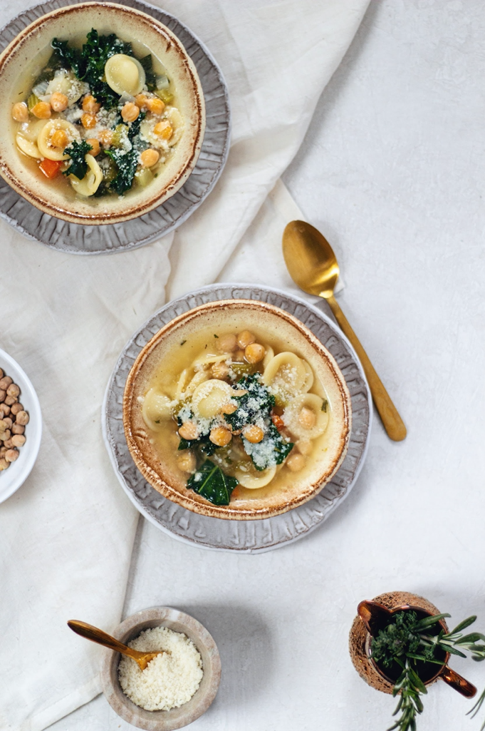 Slow-Cooker Italian Chickpea Soup in bowls