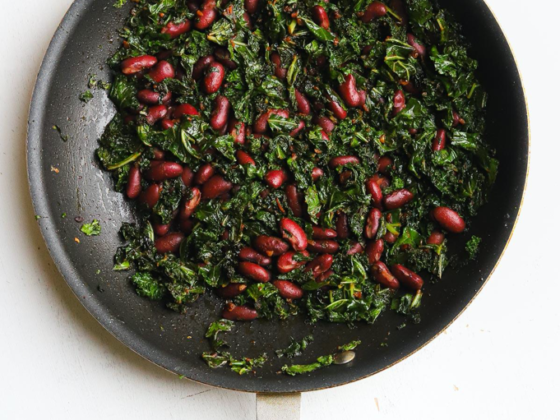 cooking kale and kidney beans